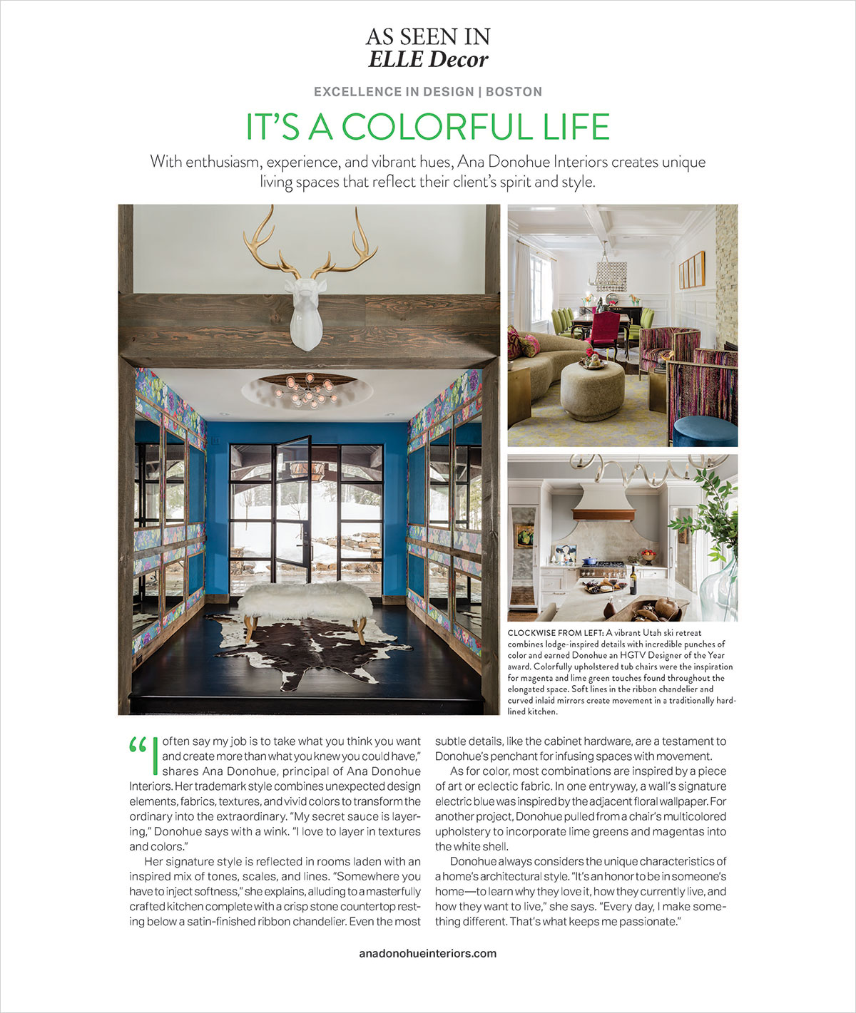 Elle Decor Magaine features Ana Donohue Interiors